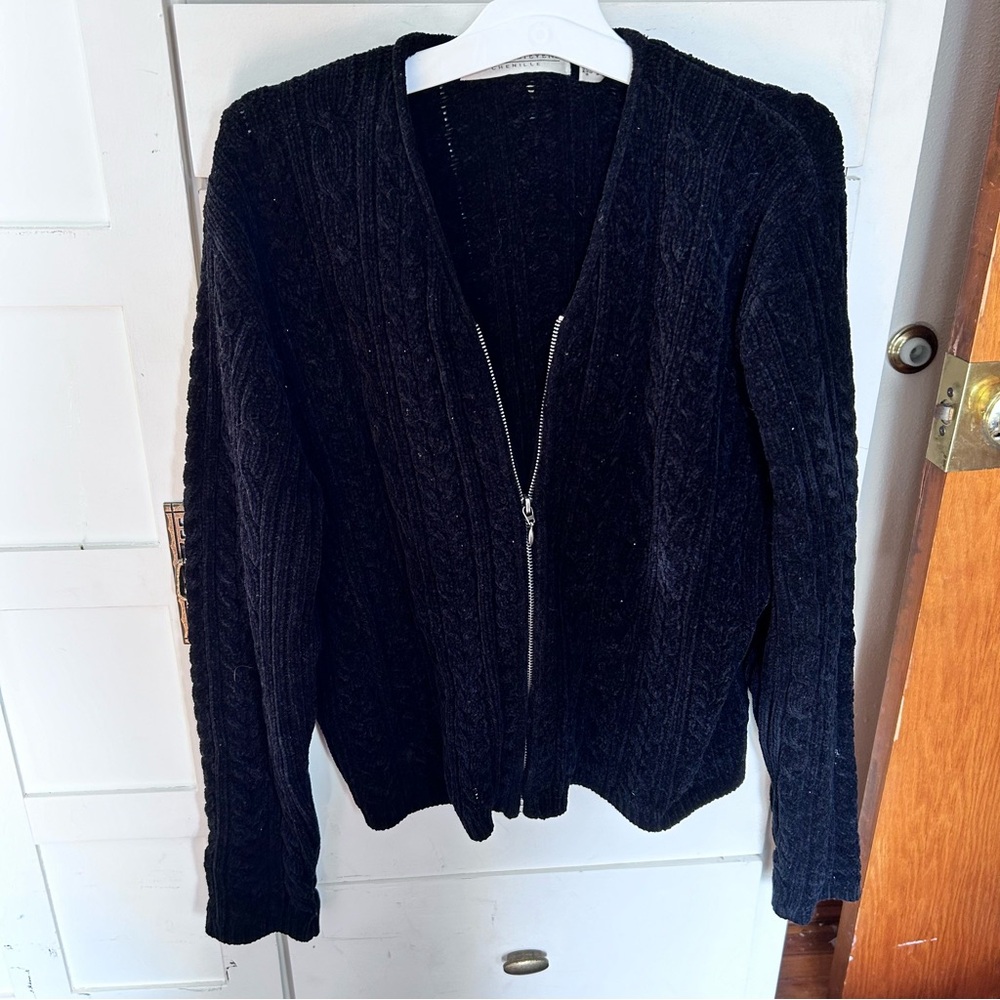 vintage black knit zip up sweater